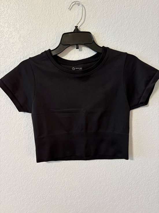 aerie Tops - aerie Black Cropped Crew Tee